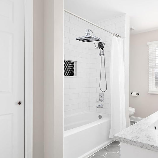 13 Inch Filtered Rainfall Shower Head with Multi-Function Handheld Sprayer Combo, 3-Way Metal Extended Diverter with Holder and Metal Adjustable Curved Shower Extension Arm, Extra Long Hose Chrome