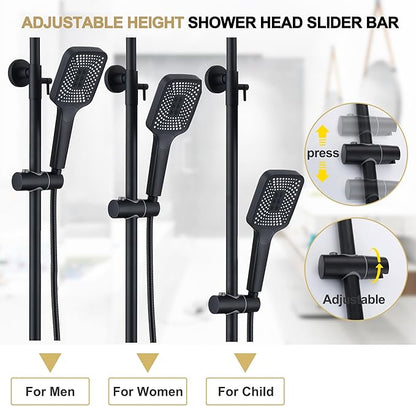 Shower Systems with 12 x8 Inches Rain Shower Head, Matte Black Exposed Pipe Shower System,3 Functions Tub Shower Faucet Sets,Overhead Shower System with Handheld