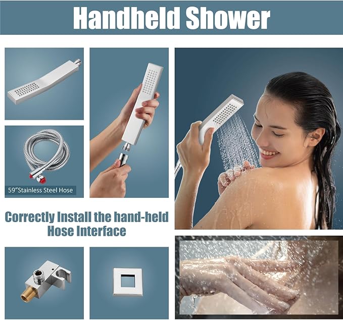 Aolemi Shower Faucet Set Rain Shower System with Handheld Spray Bathroom Shower Combo Rough-in Valve and Shower Trim Kit Included Polish Chrom 10 Inch Wall Mount Shower Head