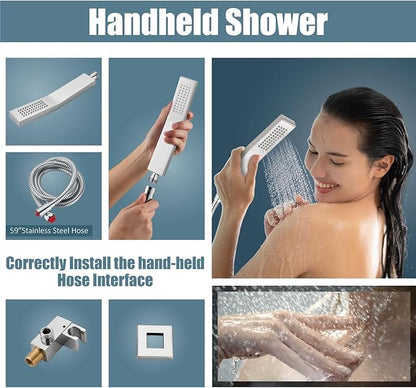 Aolemi Ceiling Mount Shower System Rain Shower Head with Handheld Spray High Pressure Shower Faucet Set Rough-in Valve Shower Trim Kit Included Bathroom Polish Chrome 12 Inch Ceiling Shower Head