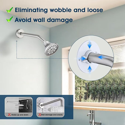 10 Inch Shower Arm with Flange and Stabilizer Bracket, Wall Mounted Shower Pipe Arm 304 Stainless Steel For Fixed Shower Head & Handheld Showerhead, Brushed Nickel