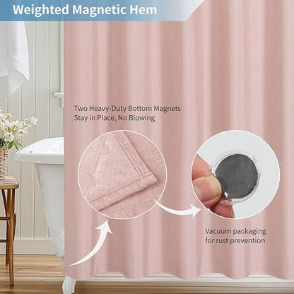 2-in-1 Waterproof Extra Long Fabric Shower Curtain or Liner,Linen Textured,84 Inch Breathable TPU & Washable Bathroom Shower Curtain Set with 12 Plastic Hooks,Modern,72"x84" Blush