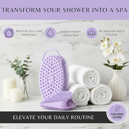 Body Face Scrubber Set Silicone - 2 Pack Shower Brush Facial Cleansing Kit - Avilana Bath Loofah Alternative Complete Skincare System Dual Sided - Gift Set Women Men