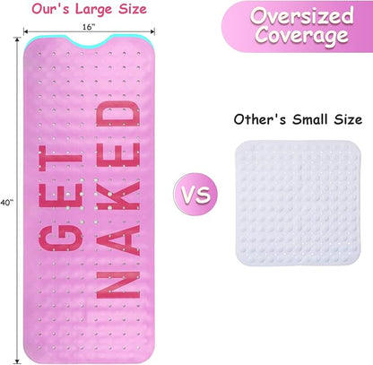 Bathtub Mat Non Slip, Get Naked Extra Long Bath tub Mat Shower Floor Mat with Suction Cups and Drain Holes for Adults Kids Elderly 40 X 16 Inch