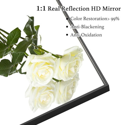 30x48 Inch Black Bathroom Mirror, Copper-Free Mirror, Aluminum Alloy Frame Vanity Mirror, Rectangle Wall Mounted Mirror, Modern Mirror for Bedroom/Living Room/Porch Horizontal or Vertical