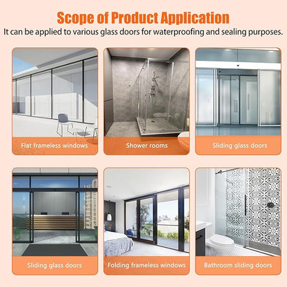 Frameless Soft Shower Door Sweep Seal Drip Rail, Glass Shower Silicone Door Seal Strip,Weatherproof Silicone Seal Fit for Glass (H Type, 6mm (1/4"))