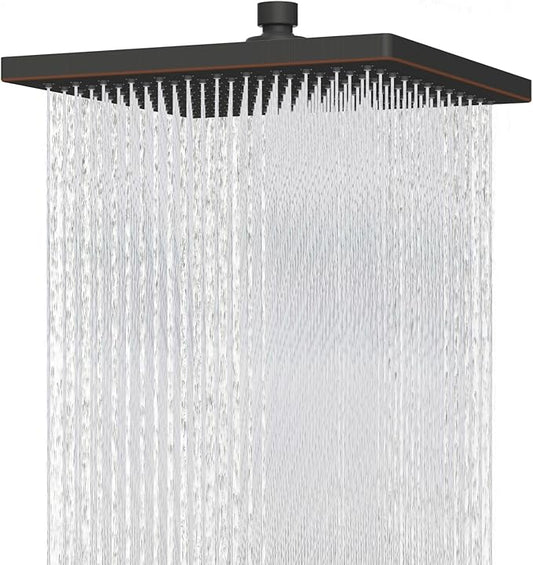 Hibbent Thickness Metal Rain Shower Head, 12 Inch High Pressure Shower Heads, Large Bathroom Rainfall Shower Head with Adjustable Brass Ball Joint, Waterfall Full Body Coverage, Oil Rubbed Bronze