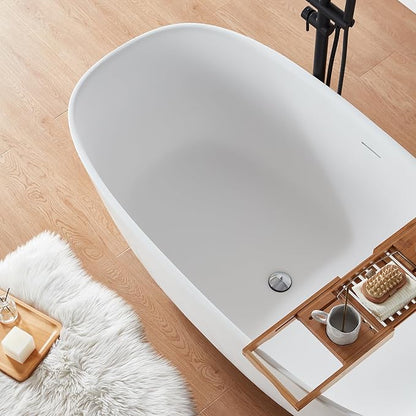 Cpingao 66.9"Lx33.5"Wx22"T Stone Resin Solid Surface Freestanding Bathtub, Modern Elegant Design Soaking Stand Alone Tub, Matte White, Nickel Drain and Overflow Included 8823A