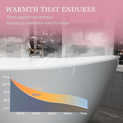 ABRUZZO 55" Acrylic Freestanding Bathtub - Deep Soaking Tub with Pop-Up Drain & Overflow, Glossy White Standalone Bathtub for Modern Bathroom, Fiberglass Reinforced Construction