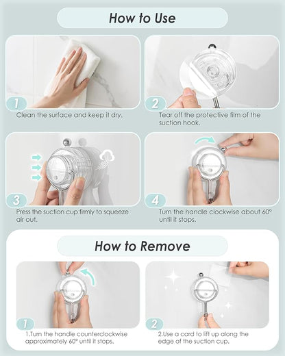 Suction Cup Hooks for Shower, Upgrade Twist-Lock Clear Suction Towel Hooks Heavy Duty Removable Bathroom Suction Hooks for Shower Tile Wall Glass Door Window 2 Pack