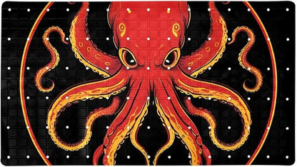 Bathtub Mats for Shower Tub, Anti-Slip Bath Mats for Inside Tub, Bathroom Shower Mats with Drain Holes and Suction Cups (Aesthetic Red and Yellow Octopus Black Background)