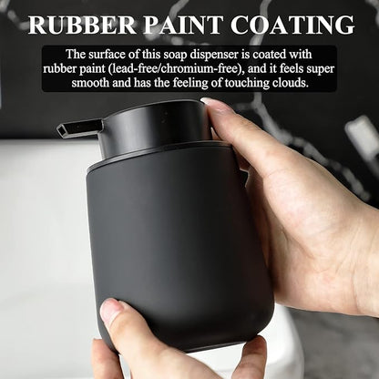 BosilunLife Foam Hand Soap Dispenser - 12 oz Bathroom Lotion Hand Pump Dispenser Black Foaming Hand Soap Dispenser Ceramic Dish Liquid Dispenser for Kitchen Hand Wash Dispenser (Rubber Paint)