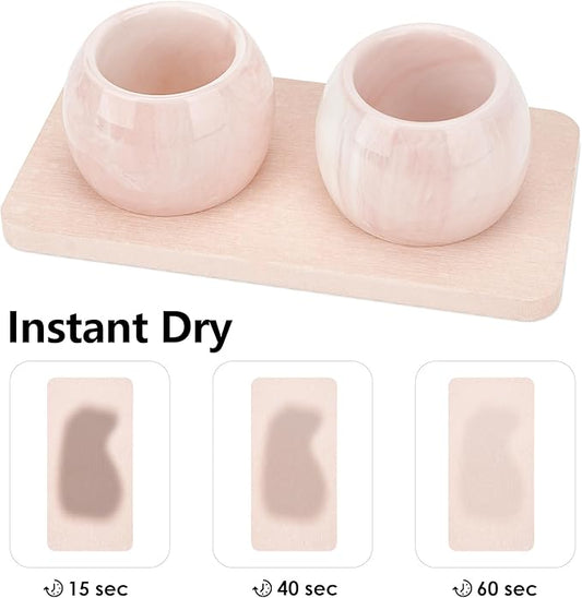 2 Pack Ceramic Toothbrush Holder with Diatomite Toothbrush Tray for Bathroom Shower Countertop Storage Organizer, Small Toothpaste Razor Electric Tooth Brush Head Stand (Pink)