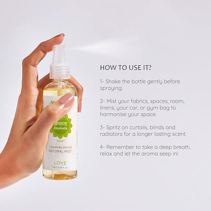 Aromafume Heart Chakra Natural Mist 100ml/3.3 fl oz | Anahata | Aromatherapy Spray for Chakra Balance | Rose & Bergamot Extracts | Essential Oil Spray for Meditation, Yoga, Reiki