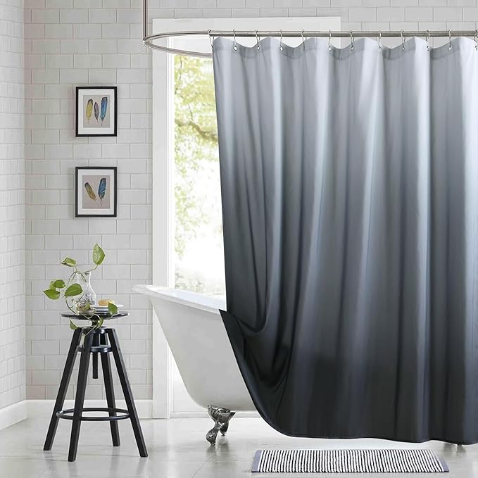 Long Stall Fabric Shower Curtain, Gray Ombre Narrow Cloth Shower Curtains for Bathroom, Modern Bathroom Small Curtains, 54" W x 78" H