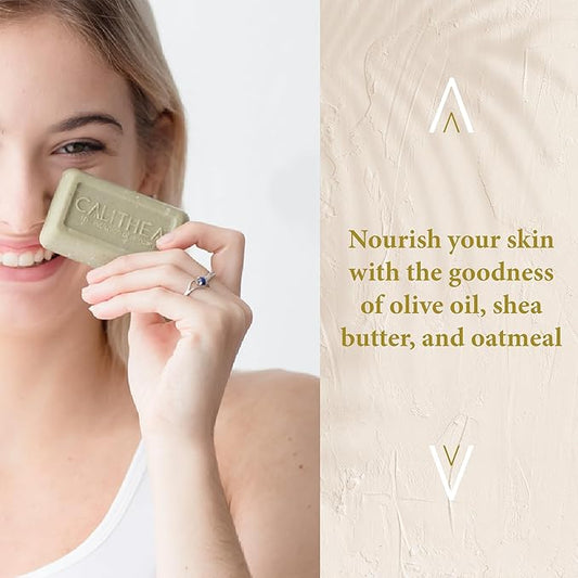 Calithea 3 Pack Soap Bars: Olive Oil Soap with Shea Butter & Oatmeal