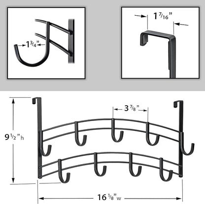 LYNK Professional® Home™ Over Door Hooks Rack - 9 Hook Over Door Hanger - Over Door Towel Rack - Hanging Towels or Clothes - Bathroom, Bedroom or Laundry Room - Lifetime Ltd. Warranty - Black