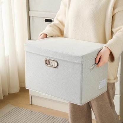 PRANDOM Collapsible Storage Bin with Lid [1-Pack] Fabric Foldable Storage Box Organizer Container Basket Cube with Cover for Home Bedroom Closet Office Nursery Beige(15.3x10x9.7)