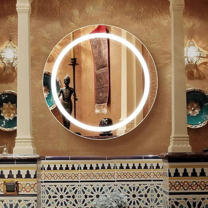 20inch Round Medicine Cabinet with Lights,Led Medicine Cabinet with Defogger,Illuminated Mirror Cabinet for Bathroom,Dimmable,Anti-Fog,3 Colors,Surface Mount Only,Gold