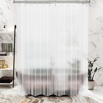 AmazerBath Plastic Shower Curtain 84 Inches Long, 72 x 84 Frosted Weighted Extra Long Shower Curtain, PEVA Heavy Duty Tall Bathroom Curtains with 3 Big Clear Weighted Stones and 12 Grommet Holes