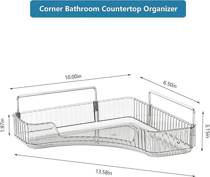 Corner Bathroom Countertop Organizer, Vanity Organizer Trays for Counter, Makeup Organizers, Perfume Tray, Skincare Shelf Storage Gifts for Women Girl Student (Smoky Gray 1 Tier)