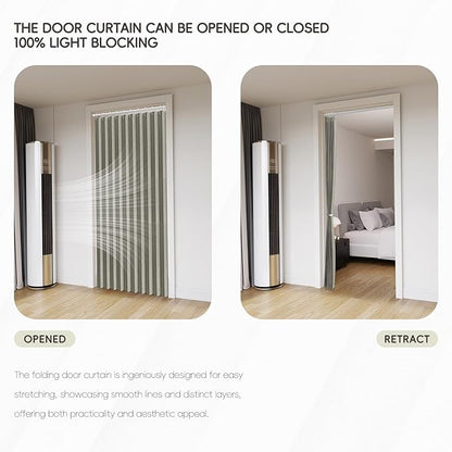 Accordian Door Curtain, 100% Blackout Folding Magnetic Doorway Curtains,Linen Style Closet Doors,for Room Divider,Privacy Protection（W52 x L78,Grey,1 Panel）