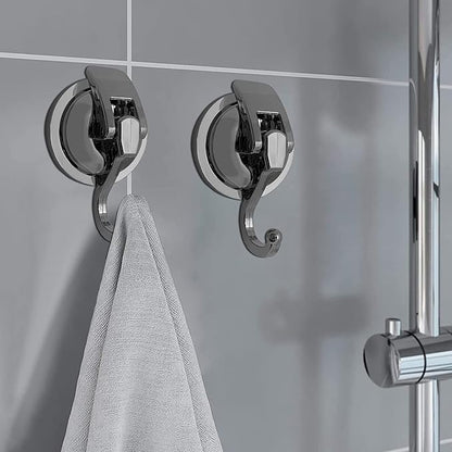 Heavy Duty Suction Cup Hooks for Shower, Bathroom Robe - Reusable, No Hole Punched, for Garland Decoration (Silver Grey, 2 Pack), XPG-TSX1