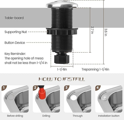 Garbage Disposal Air Switch Kit Sink Top Waste Disposal Long Stainless Steel Brushed Nickel On/Off Air Button Food and Waste Disposals Part by Etoolcity, UL Listed