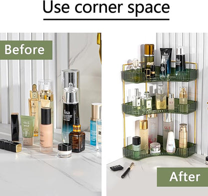 3-Tier Corner Bathroom Counter Organizer – Classic Storage Shelf for Makeup, Perfume & Toiletries, Space-Saving Countertop Tray Fits Bathroom, Dresser, Kitchen (Sage Green)