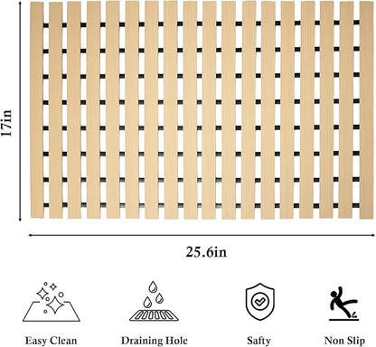 Non Suction Cups Shower Mat(16.9" × 25.7"),Non Slip Shower Mats for Inside/Outside Shower,Heavy Duty Rubber Shower Floor Mat for Elderly (Apricot)