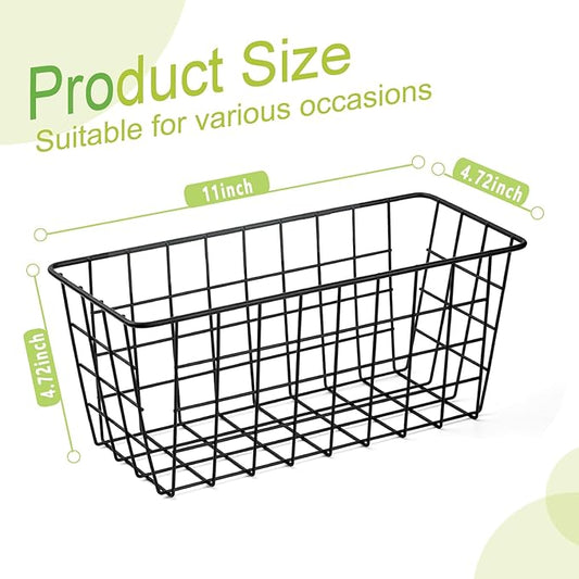 2 Pack Hanging Kitchen Baskets, Adhesive Wire Wall Storage Basket, No Drilling Hanging Fruit Baskets, Cabinet Door Organizer for Kitchen Bathroom Pantry, Upgrade Super-sized Adhesive