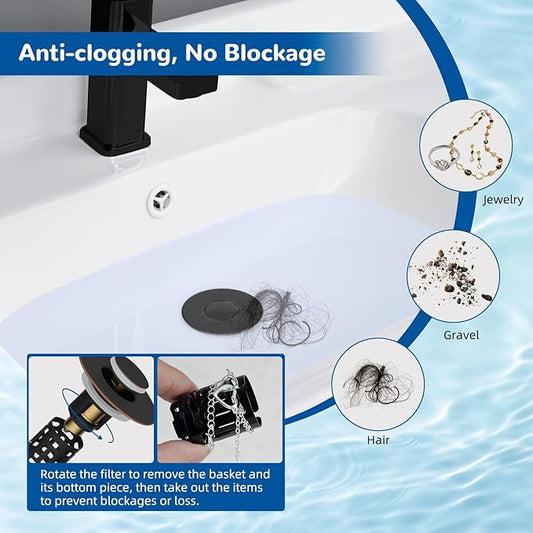 Hibbent Upgraded 3 in 1 Bathroom Sink Drain Strainer, Universal Pop Up Stopper with Removable Stainless Steel Filter Basket Hair Catcher, Sink Plug for 1.1''~2.36'' Basin, Oil-Rubbed Bronze