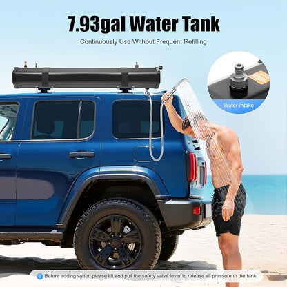 Pressurized Water Tank Camping Shower Portable Camp Shower w/5.58ft Water Pipe Shower Headt and Head Bag, Roof Rack Shower