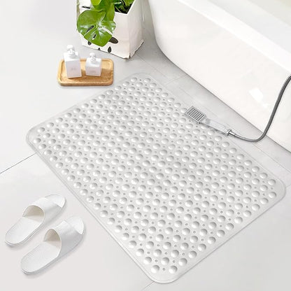 Shower Mat Non Slip: 35.4 x 23.6 Inch Extra Large TPE Shower Mats for Inside Shower - Anti Slip Shower Stall Matt with Drain Hole and Suction Cups for Elderly