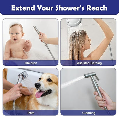 98" Brushed Nickel Shower Hose Replacement Handheld Kink Free Stainless Steel Shower Head Wand Hose Extension Extra Long with Brass Insert and Nut, Durable & Flexible for Pet Bathing Cleaning