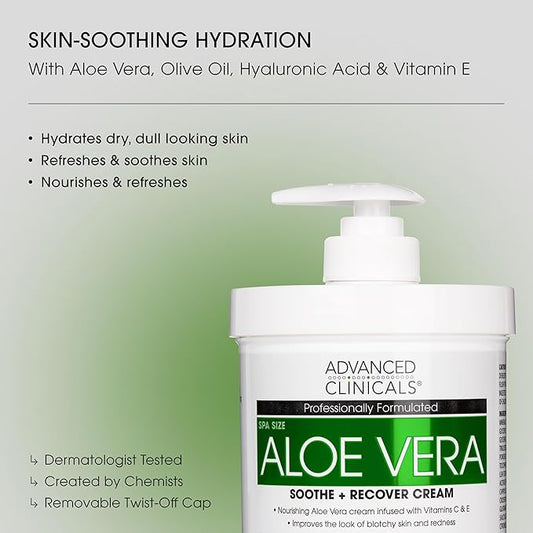 Advanced Clinicals Aloe Vera Lotion Skin Care Relief Cream | Vitamin E Infused Hyaluronic Acid Moisturizer & Vitamin C Body Lotion For Women & Men Helps Improve Look Of Extremely Dry Skin, 16 Ounce