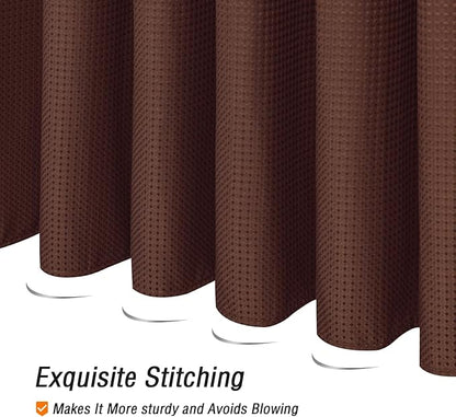 Gibelle Extra Long Shower Curtain 72 x 84, Tall Waffle Weave Textured Fabric Shower Curtain for Bathroom, Water Repellent, Machine Washable, Brown