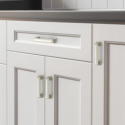 Ravinte Hardware 10 Pack Brushed Nickel Cabinet Pulls, 3 Inch (76mm) Hole Center Zinc Alloy Drawer Handles for Kitchen Cabinets, Cupboards, Dressers, Square Solid Metal Hardware