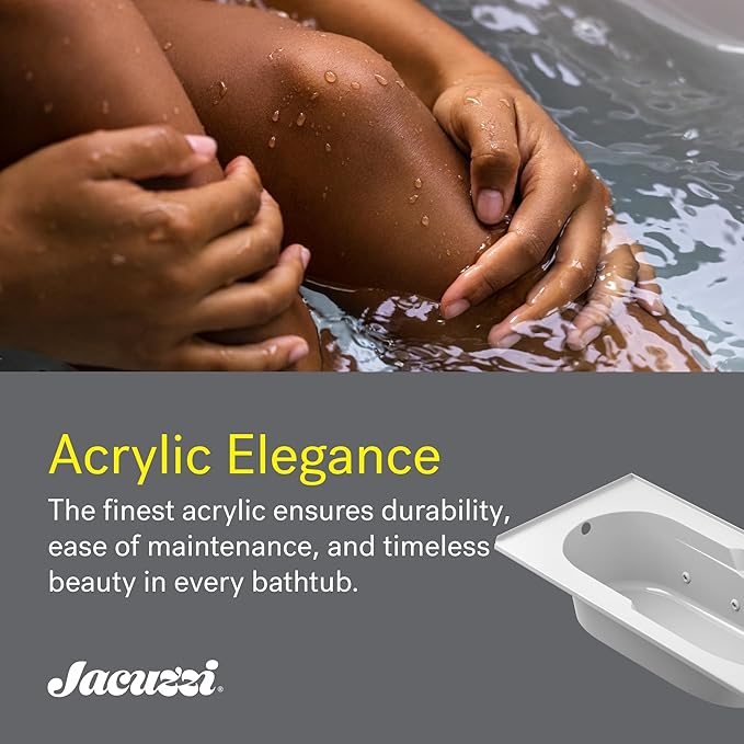 Jacuzzi SIGNATURE Acrylic Drop-In Bathtub, Jet Massage Tub, Slip Resistant, Right Drain Placement, 60" (L) x 36" (W), Rectangle, Oyster