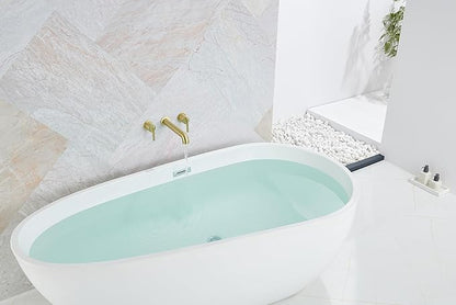 SITGES Solid Brass Wall Mount Tub Filler,10" Long Spout Reach Wall Mount Bathtub Faucet with Two Lever Handles, High-End Design, High Flow Bathtub Faucet Set with Rough-in Valve included, Brushed Gold