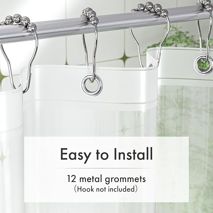 Amazer Plastic Shower Curtain Liner with Magnets, 72x72 Frosted Shower Liner PEVA Waterproof Inside Shower Curtains Liner for Bathroom with Rustproof Grommet