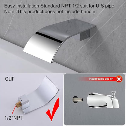 Chrome Waterfall Tub Spout Wall Mount Bathtub Faucet - High Flow Laminar Waterfall Tub Filler Faucet, Cascading Flow Spout for Vessel Sink,Bath Tub Faucet, Bathtub Fill Spout