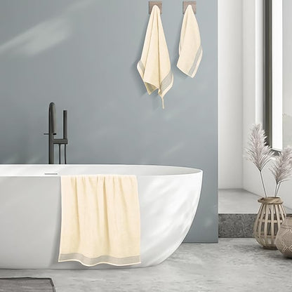 Belizzi Home Ultra Soft 3 Pack Cotton Towel Set, Contains a Bath Towel 28x55 inch, a Hand Towel 16x24 inch & a Wash Coth 12x12 inch, Ideal Everyday use, Compact & Lightweight -Ivory
