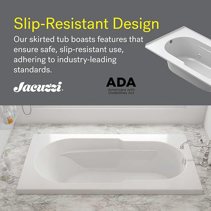 Jacuzzi SIGNATURE Acrylic Drop-In Bathtub, Jet Massage Tub, Slip Resistant, Left Drain Placement, 72" (L) x 36" (W), Rectangle, White
