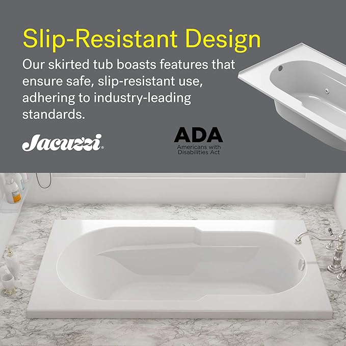 Jacuzzi SIGNATURE Acrylic Drop-In Bathtub, Jet Massage Tub, Slip Resistant, Left Drain Placement, 60" (L) x 36" (W), Rectangle, 3-Tile Flange, Oyster