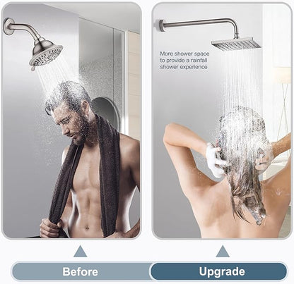 BRIGHT SHOWERS 16-Inch Shower Head Extension Arm with Flange, L Shaped Shower Extender, Extra-Long Stainless Steel Shower Pipe, Brushed Nickel