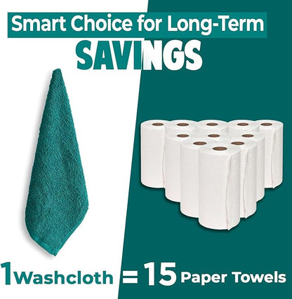 DAN RIVER 24 Pack Wash Cloths for Showering [12x12] - 100% Cotton Washcloths Premium Quality Flannel Face Cloths for Bathroom, Highly Absorbent and Soft Feel Wash Clothes, Teal