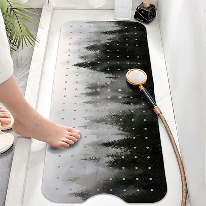 Misty Forest Bathtub Mat Non Slip, Baby Bath Mat for Tub Rubber Tub Mat, Kids Bath Mats for Bathroom Nature Trees Anti Slip Shower Mat with Suction and Drain Holes Machine Washable, 40″X16″