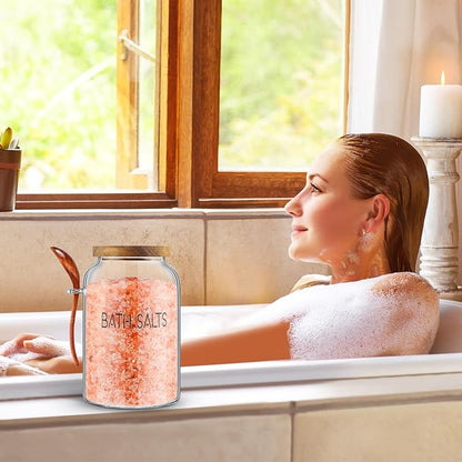 2 Pcs 94 oz Bath Salts Glass Jar with Wooden Lid, Bath Salt Container with Scoop, Airtight Storage Bathtub Accessories for Women