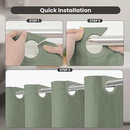 Inhousolu No Hook Waffle Weave Shower Curtain with Removable Snap in Fabric Liner Set for Bathroom, 230 GSM Heavy Duty Weighted Hem, Water Repellent Washable Bath Curtains, 72 x 78 Inch, Sage Green